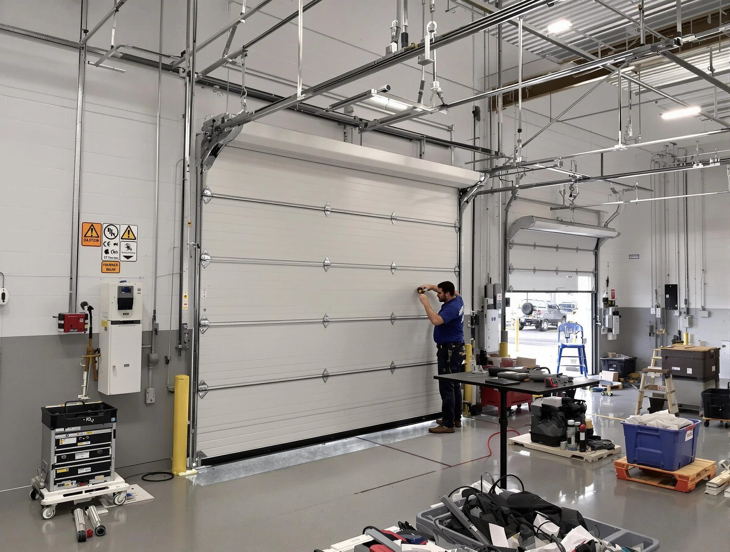 Commercial garage door repair being performed by Peters Garage Door Repair expert in Peters
