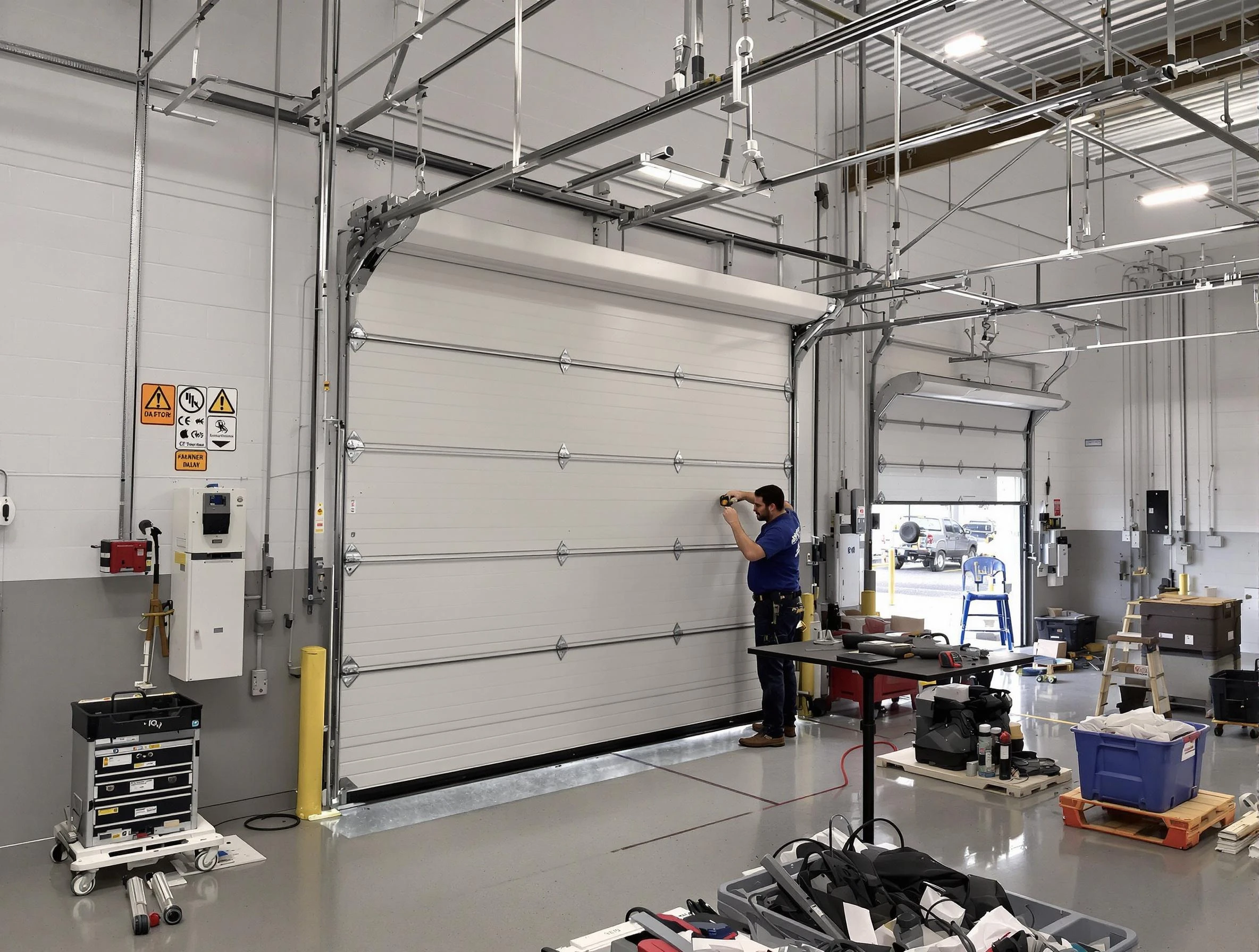 Commercial garage door repair being performed by Peters Garage Door Repair expert in Peters