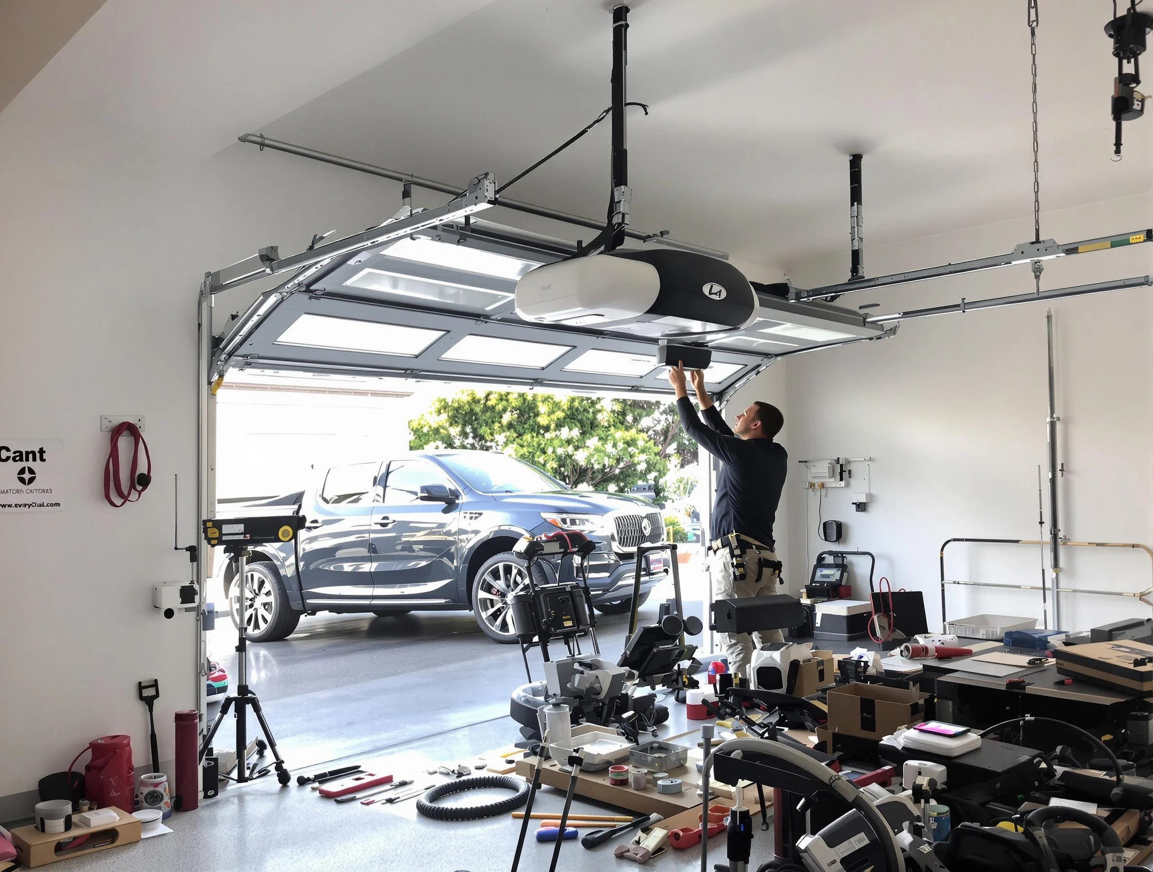 Peters Garage Door Repair specialist installing smart garage door opener system in Peters home