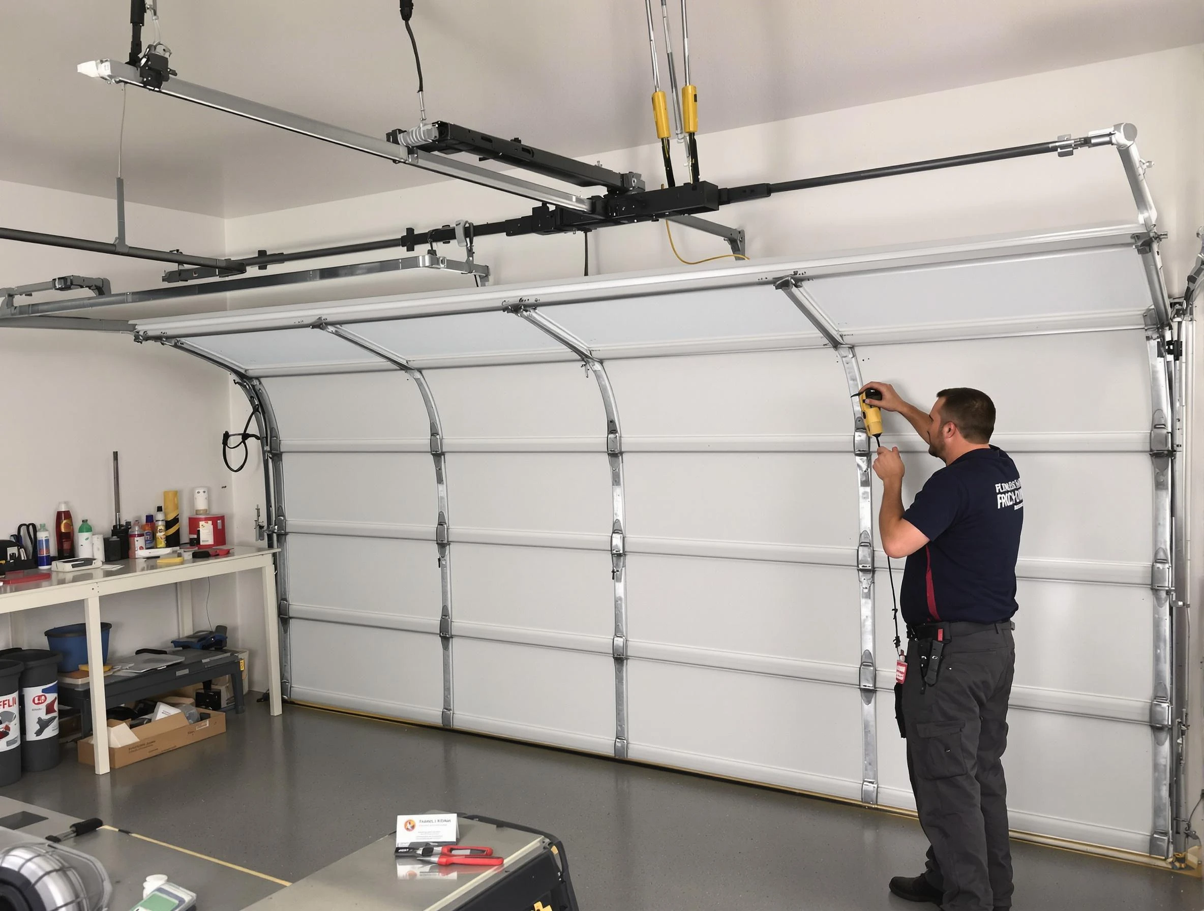 Peters Garage Door Repair certified technician performing overhead door system repair in Peters